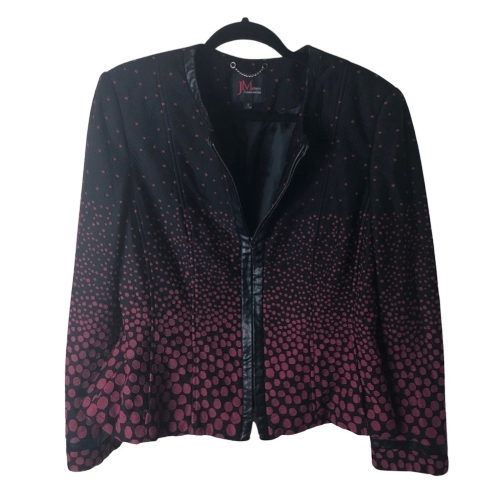Black  and Red Polka Dot Zipper Jacket Size 12